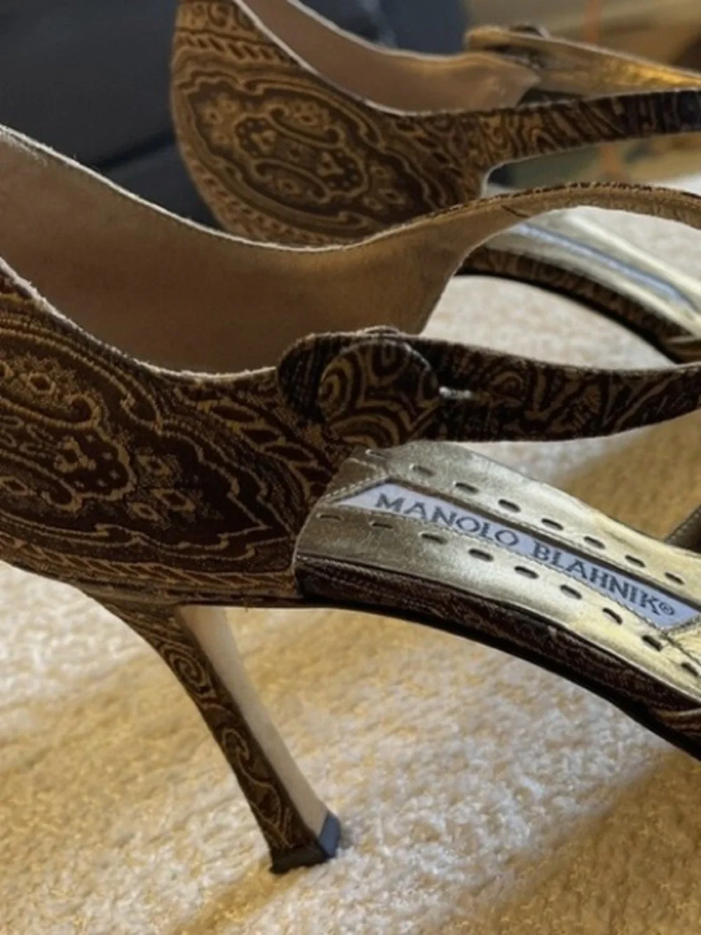 Manolo Blahnik SILK tapestry bronze&brown Paisley Pointed Mary janes vintage!